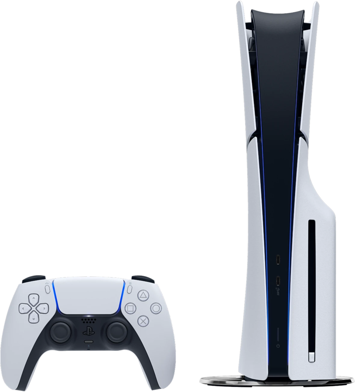 PlayStation 5 Slim y DualSense · PS5 Slim con lector y DualSense